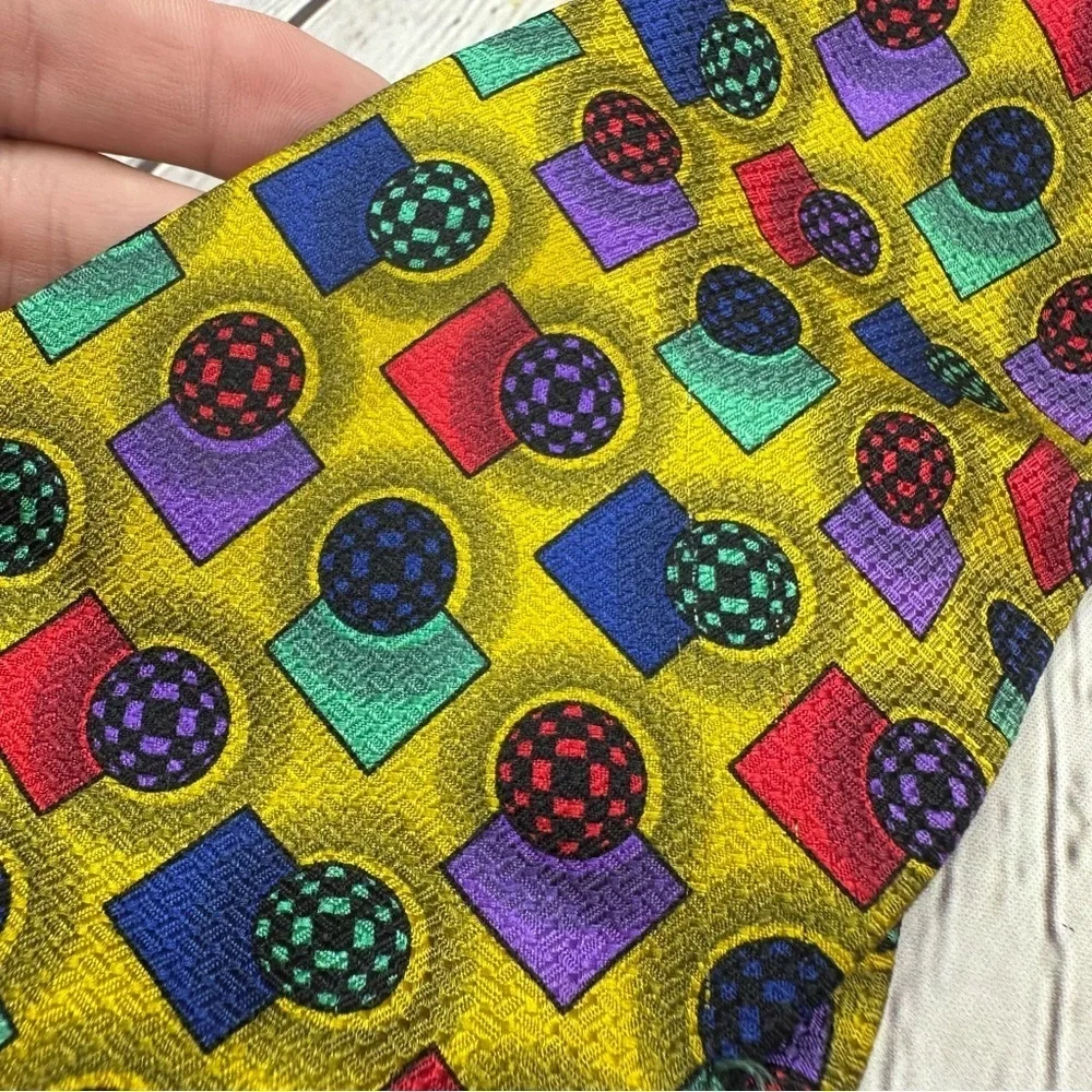 vintage pavone made in italy Colorful geometric Patterned silk Tie